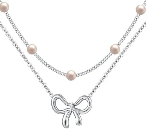 Women's Minimalist And Versatile Pearl Bow Necklace Fashion Jewelry