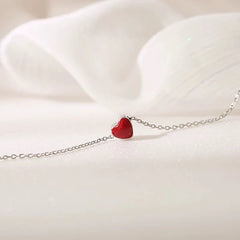 S925 Silver Bracelet Female Korean Style Red Heart Bracelet