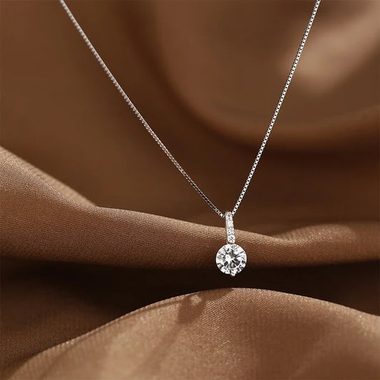 S925 Sterling Silver Solitaire Necklace Female Light Luxury And Simplicity Temperament