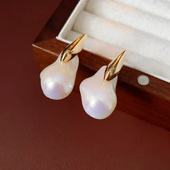 Real Gold Electroplated Silver Needle Artificial Pearl Earrings Irregular All-Match