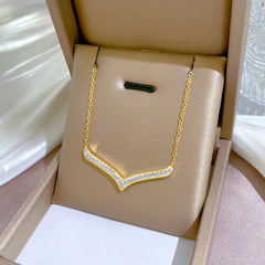 Simple Style Full Diamond Large V Furnace Real Gold Necklace