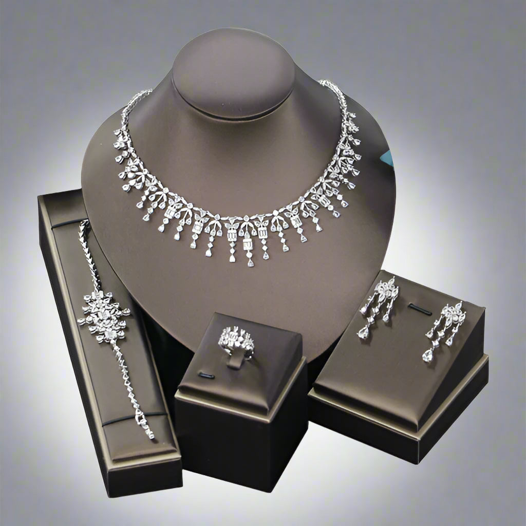 Bridal Zircon 3A Necklace Earrings Four-Piece Set