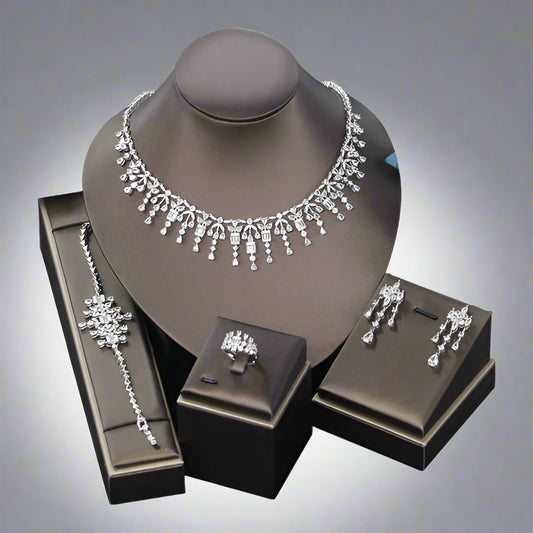 Bridal Zircon 3A Necklace Earrings Four-Piece Set