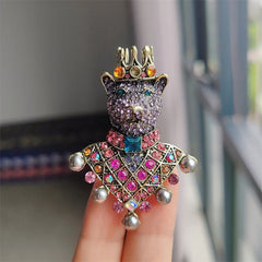 Women's Diamond Crown Bear Brooch