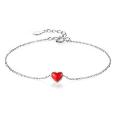 S925 Silver Bracelet Female Korean Style Red Heart Bracelet