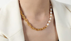 All-Match Titanium Steel Gold-Plated Freshwater Pearl Necklace