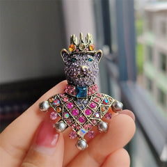 Women's Diamond Crown Bear Brooch